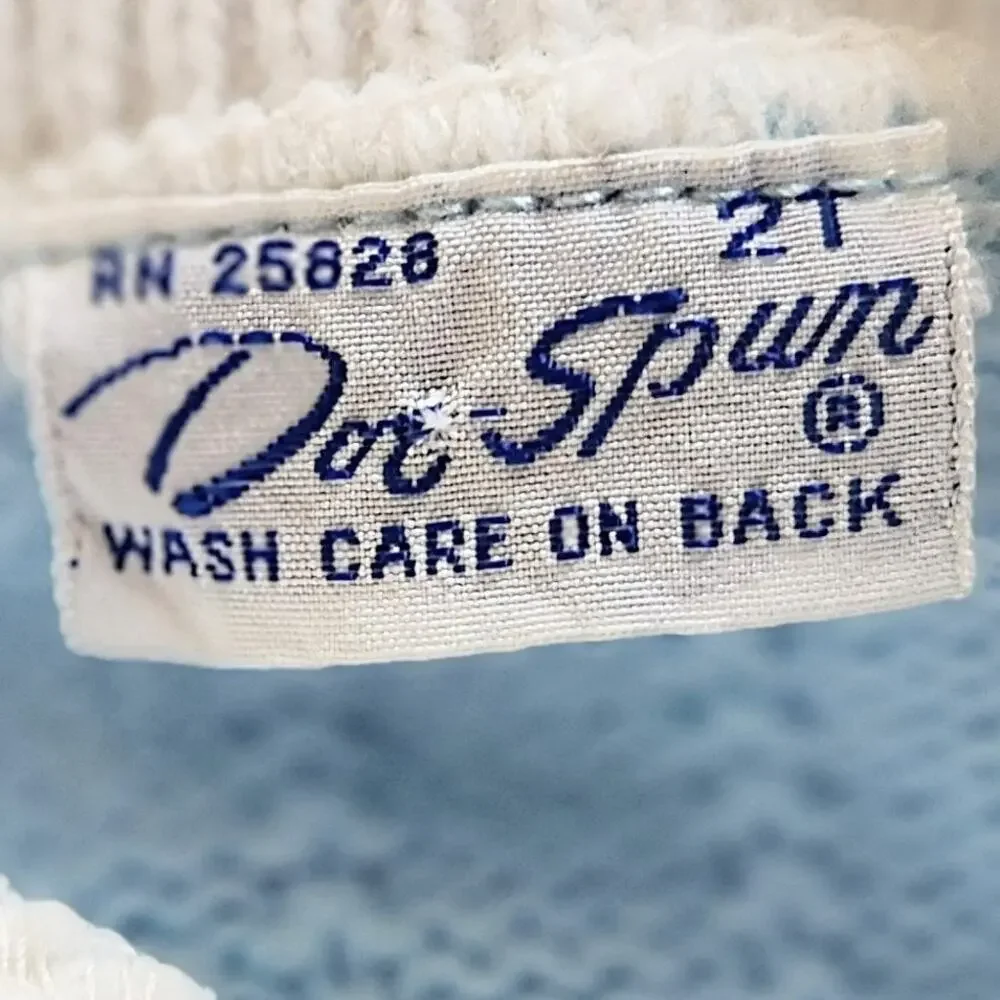 Vintage 1960s Doe Spun Toddler Sweater Blue w/ Penny Farthing Embroidery Size 2T